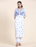 NOOR Chikankari Kurta With Pocket - White With Blue